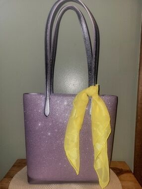 EUCKate Spade NY Tinsel Tote Lilac Frost Glitter Yellow Butterfly Scarf Incuded.